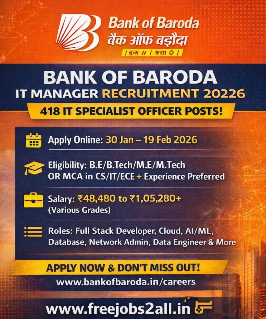 Bank of Baroda Recruitment 2026 - 418 IT Posts 2 Bank of Baroda Recruitment 2026 Official