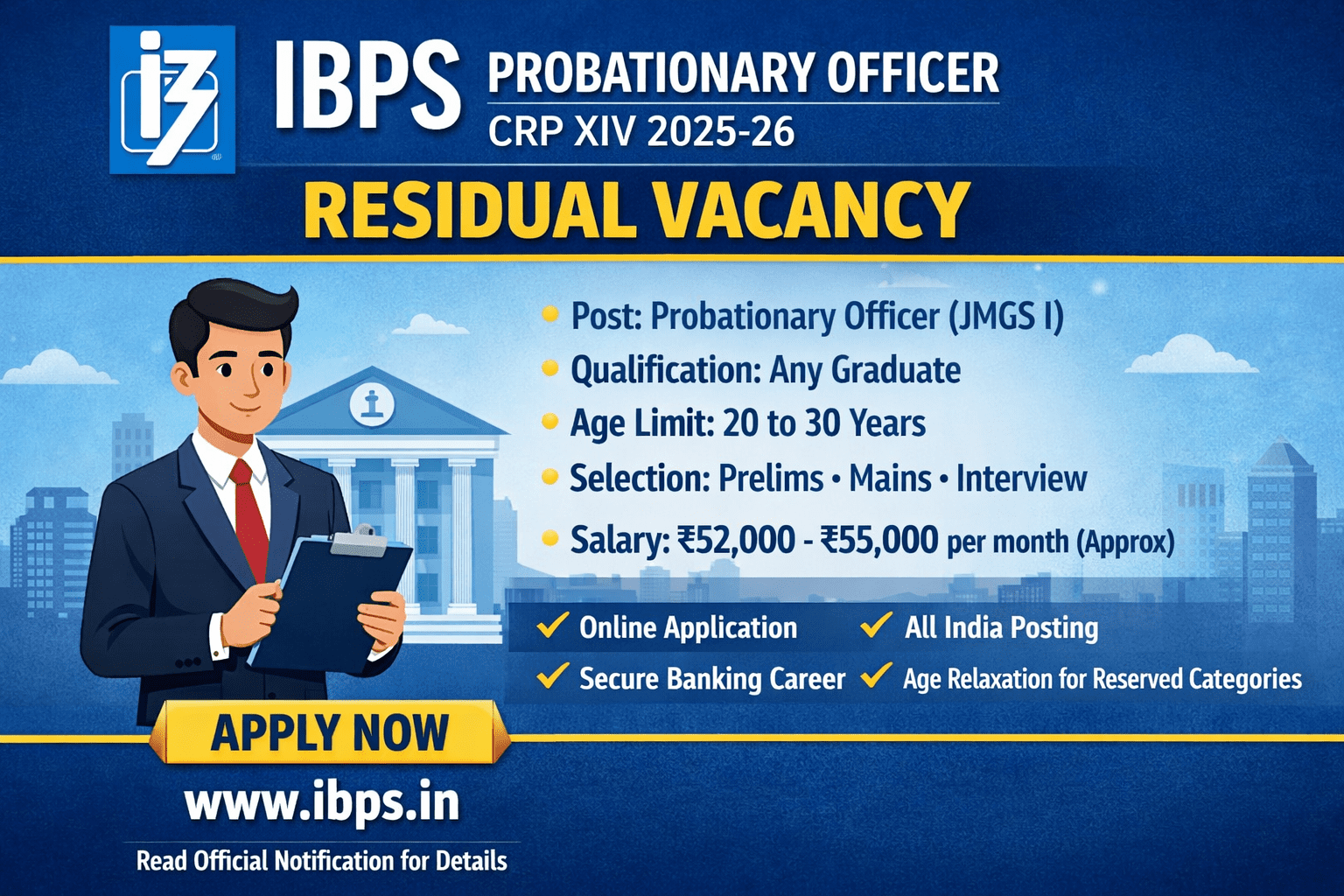 IBPS Probationary Officer CRP XIV 2025-26 Residual Vacancy Notification 1 IBPS Probationary Officer CRP XIV 2025-26 Residual Vacancy Notification