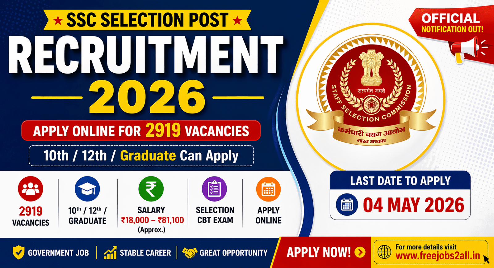 SSC Selection Post Phase Recruitment 2026 Notification