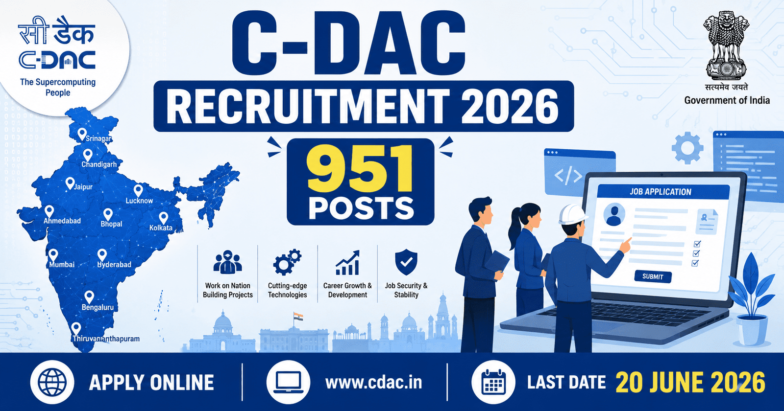 C-DAC Recruitment 2026 notification for 951 Project Engineer, Project Manager and other contractual posts across 11 centres in India