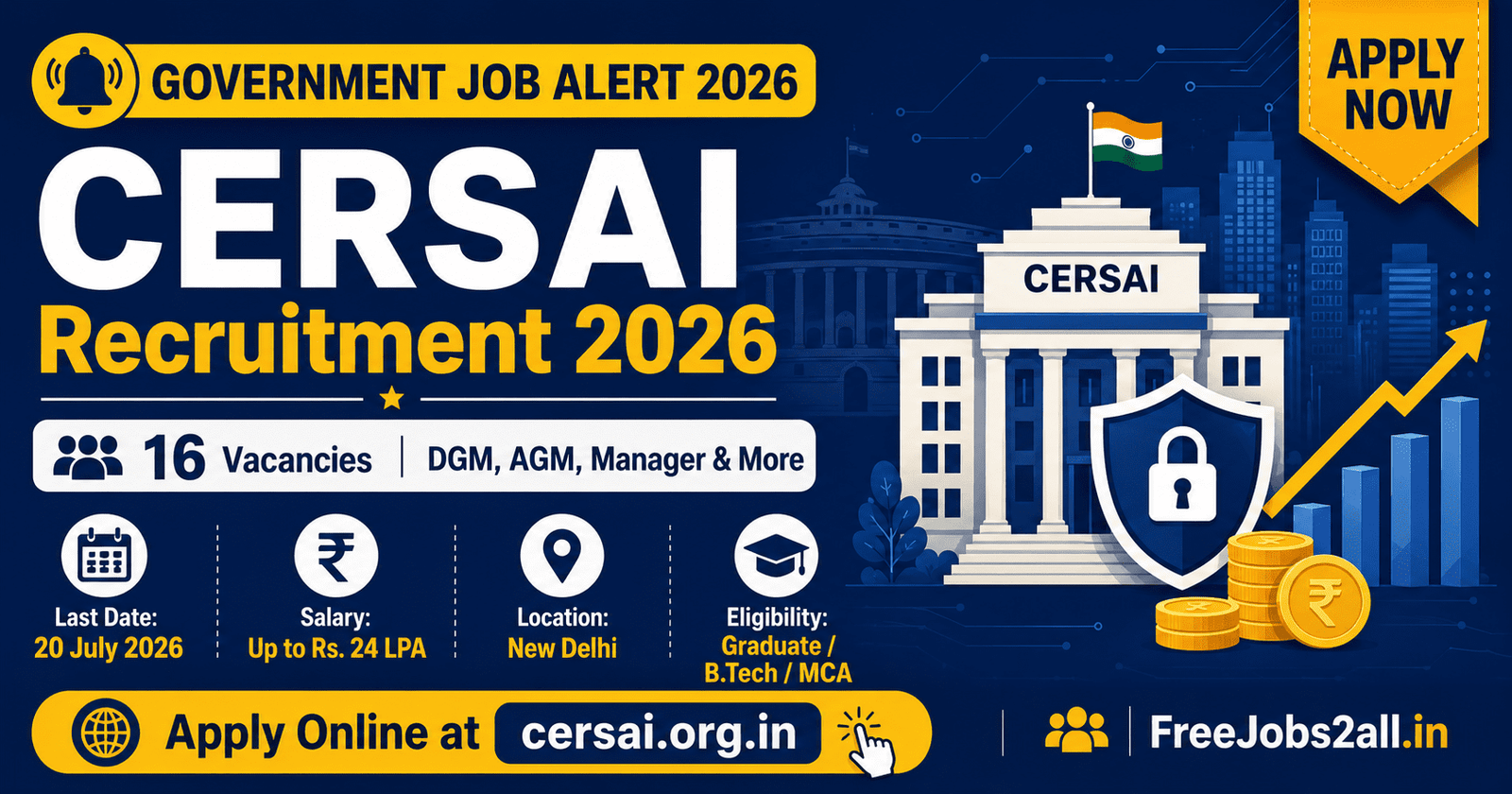 CERSAI Recruitment 2026 - 16 Managers, Asst Managers Posts 1 CERSAI Recruitment 2026 – Apply Online for 16 DGM, AGM, Chief Manager, Senior Manager and Assistant Manager Vacancies at cersai.org.in