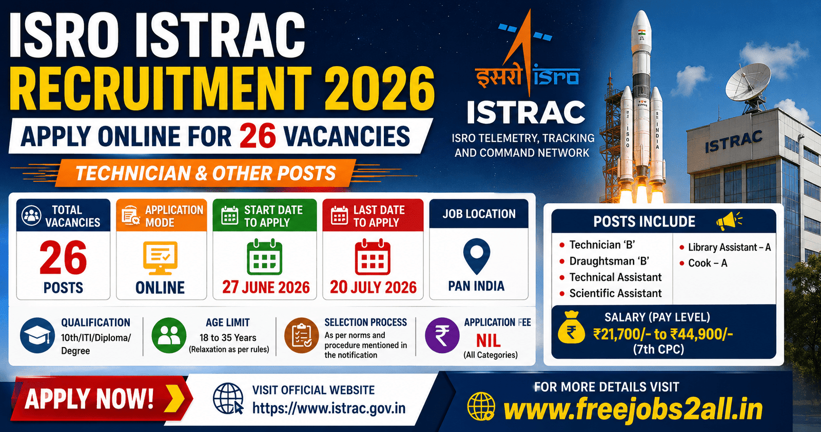 ISRO ISTRAC Recruitment 2026 Notification for 26 Posts