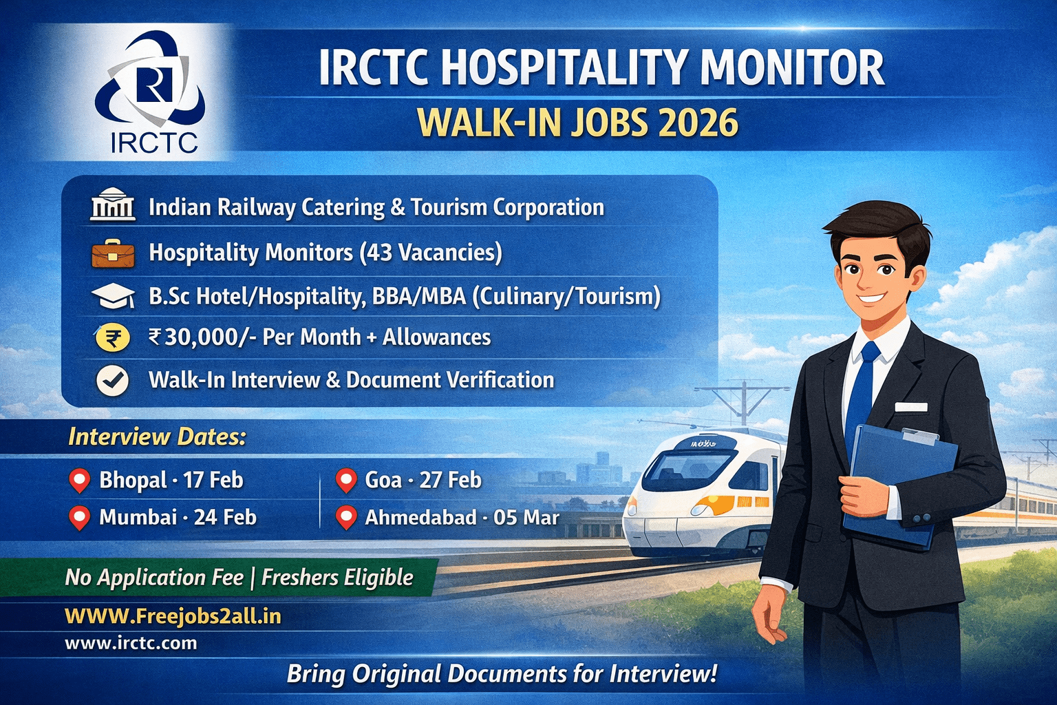 IRCTC Recruitment 2026 - Hospitality Monitors Jobs 2026 Walk-in Recruitment