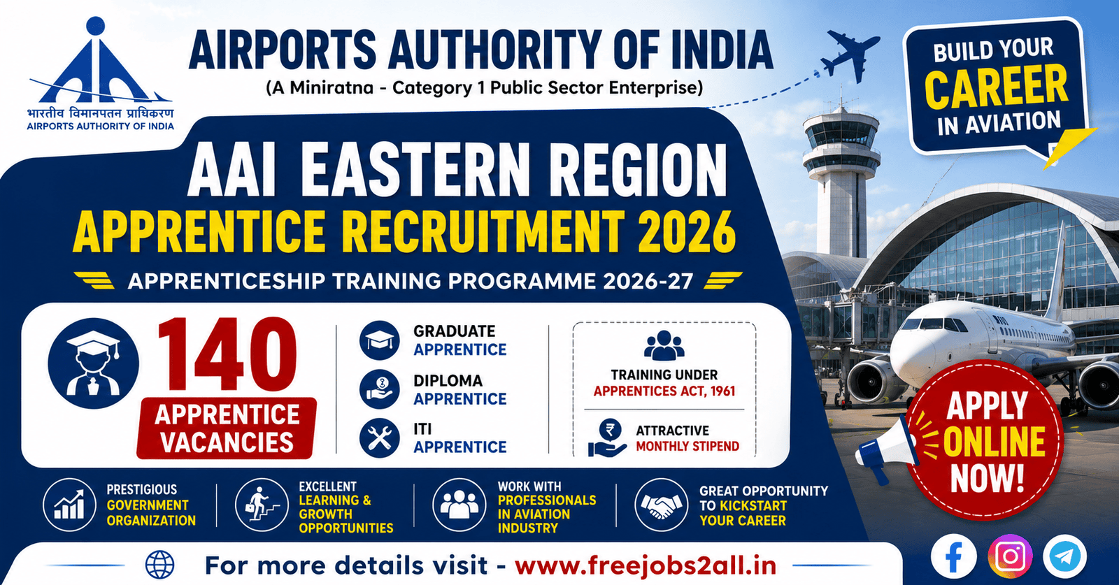 AAI Apprentice Recruitment 2026 - 140 Graduate, Diploma and ITI Apprentice Vacancies 1 AAI Apprentice Recruitment 2026 Notification for 140 Graduate Diploma and ITI Apprentice Posts