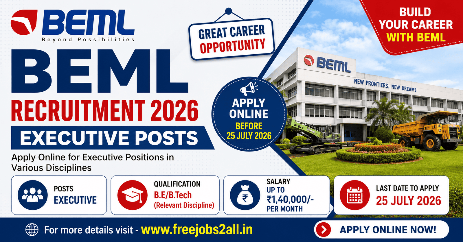 BEML Recruitment 2026 Notification for 23 Executive Posts Apply Online