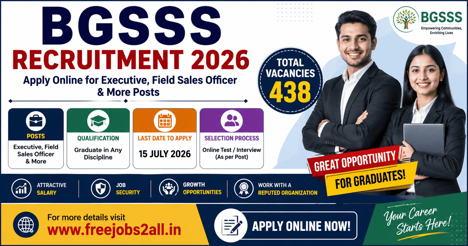 BGSSS Recruitment 2026 Notification for 438 Executive, Field Sales Officer and Other Posts