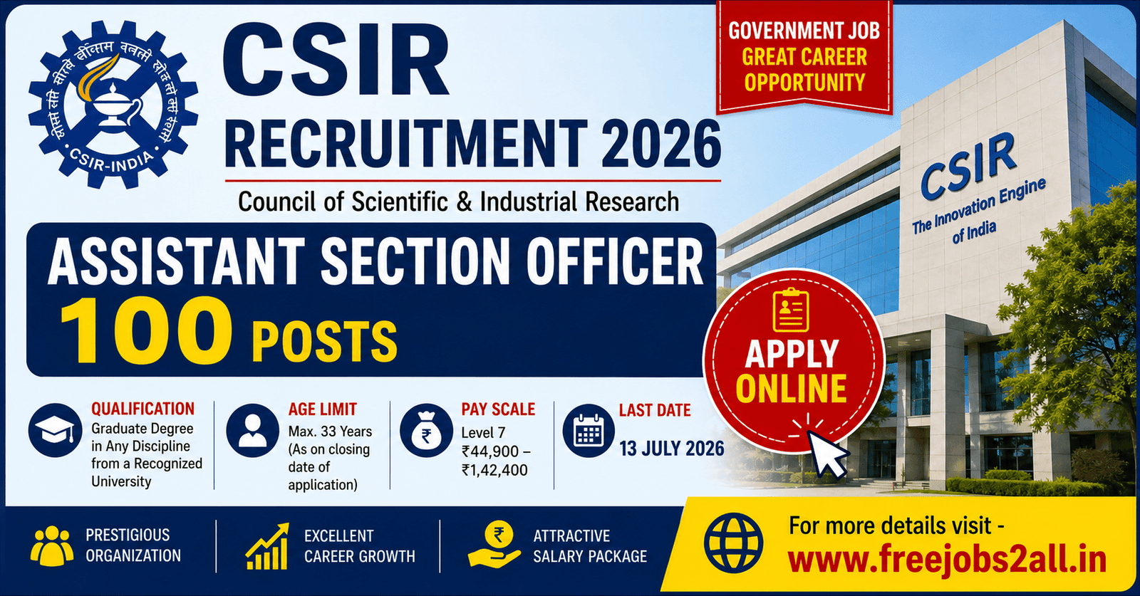 CSIR ASO Recruitment 2026 - 100 Assistant Section Officer Posts 1 CSIR ASO Recruitment 2026 Notification for 100 Assistant Section Officer Posts