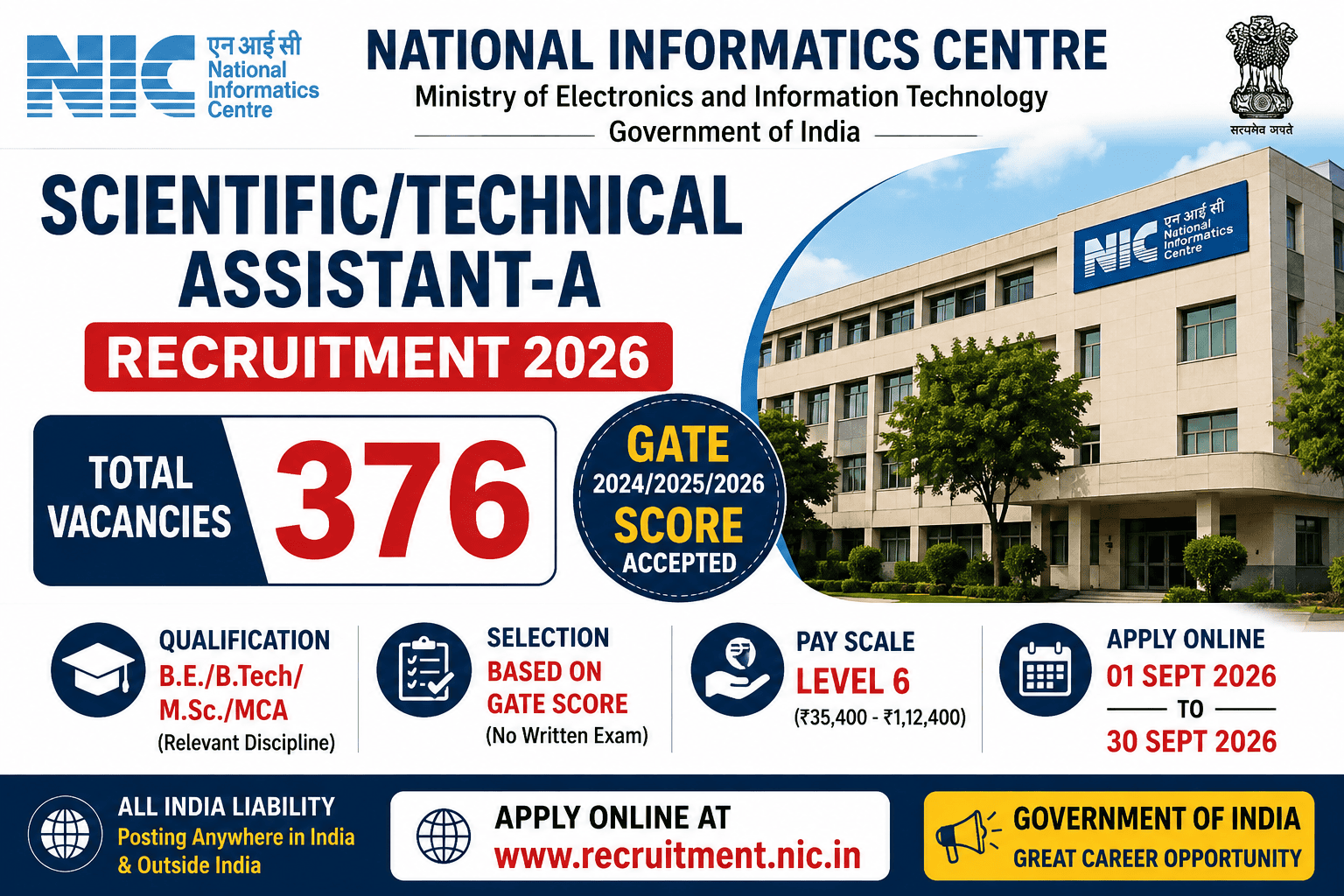 NIC Scientific Technical Assistant Recruitment 2026 – 376 Vacancies
