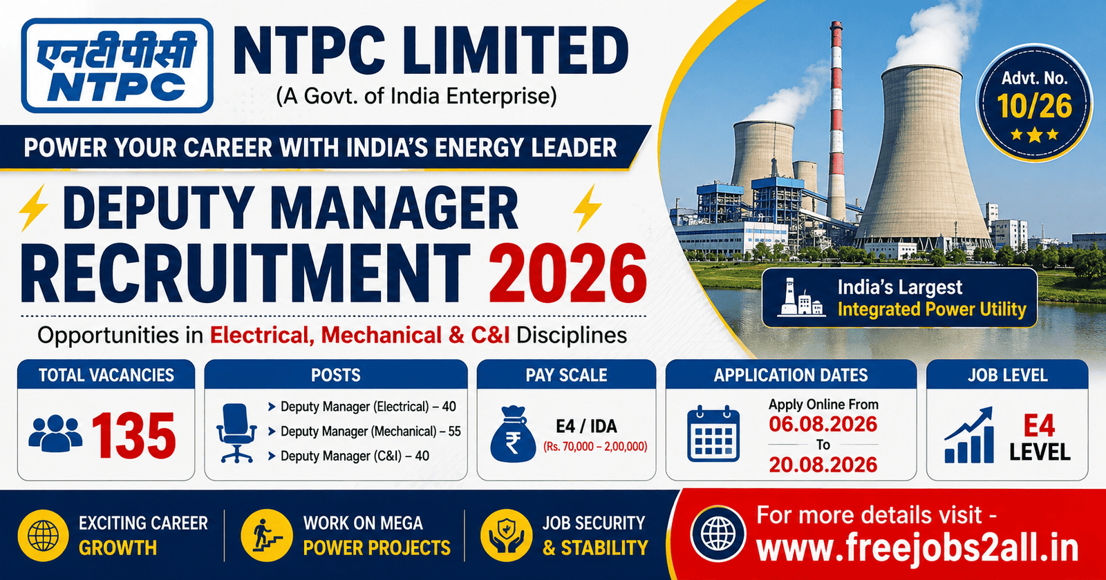 NTPC DM Recruitment 2026 - 135 Deputy Manager Post for Apply Online 1 NTPC DM Recruitment 2026 notification for 135 Electrical, Mechanical and C&I vacancies